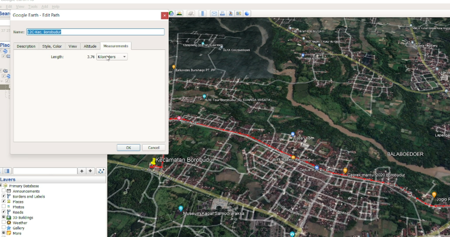 Cara mengukur panjang garis/line atau jarak antar dua titik di Google Earth